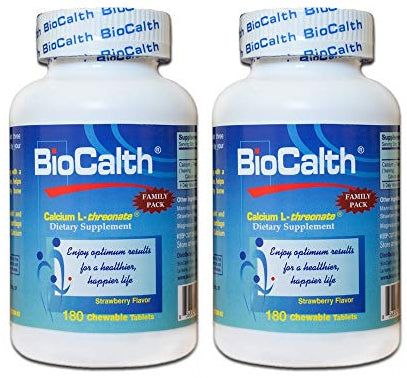 BioCalth Chewable L-threonate Calcium Tablets Strawberry Flavor 180 Chewable Tablets (2 Pack)