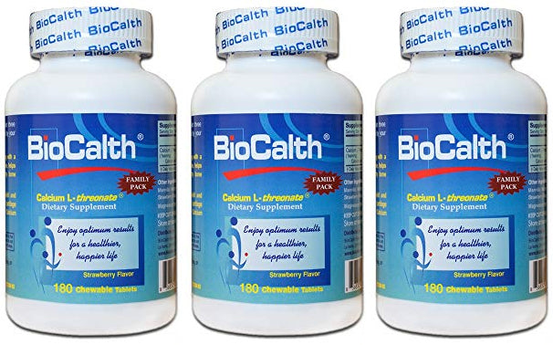 BioCalth Chewable L-threonate Calcium Tablets Strawberry Flavor 180 Chewable Tablets (3 Pack)