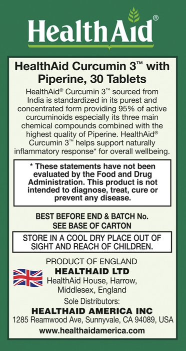 HealthAid Curcumin 3 30 Tablets