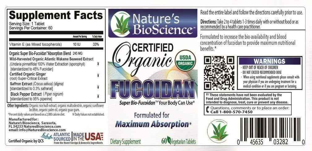 Nature's BioScience USDA Organic Fucoidan 60 Tablets